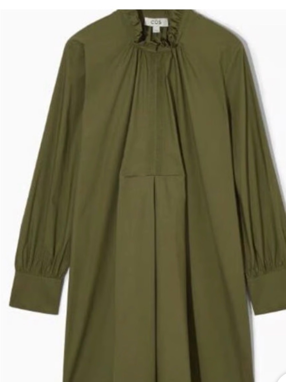COS Olive Green Dress with Pleated Front